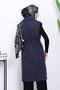 Navy Blue Double-Breasted Collar Belted Felt Vest - 4