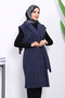 Navy Blue Double-Breasted Collar Belted Felt Vest - 3
