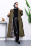 Khaki Kravuze Collared Belted Lined Trench Coat - 2