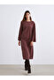 Soulife Brown Crew Neck Textured Gathered Dress