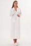 Women's Long Belted Dressing Gown with Pocket and Guipure Detail 65% Cotton 35% Viscose - 2
