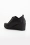 Women's Wedge Heeled Shoes Black Black Faux Leather Zippered Lace-Up - 5