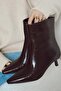 Kiss Pointed Toe Kitten Heel Zippered Women's Boots Bootie Wooden Heel Suede - 4