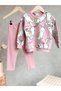 Girl's Corded Fabric Winter Set with Tights (Pink) - 5