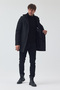 Men's Anthracite Color Slim Fit Zippered Half Quilted Hooded Cashmere Coat - 2