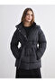 Women's Puffer Jacket with Hood and Belted Waist