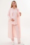 Maternity Gauze Detailed Long Sleeve 3-Piece Pajama Set with Dressing Gown 65% Cotton 35% Viscose - 3