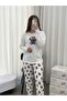 Women's Patterned Berlin Ribbed Knit Pajama Set with Underwear - 6
