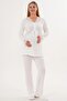 Maternity Gauze Detailed Long Sleeve 3-Piece Pajama Set with Dressing Gown 65% Cotton 35% Viscose - 3