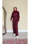 Women's Button Detailed Portable Belted Double Suit M5002 - Burgundy