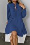 Women's Long Sleeve Neck Tie Ruffled Linen Mini Dress - 2