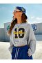 Women's Gray Boyiboy Printed Crop Crew Neck Sweatshirt - 4