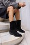 Belli̇no Women's Black Real Suede Unlined Western Boots