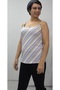 Blue Cream Latte Striped Rope Strap Combed Viscose T-Shirt - 3