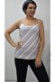 Blue Cream Latte Striped Rope Strap Combed Viscose T-Shirt - 4
