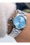 Women's Wristwatch, Yellow Steel Band, Blue Dial, Calendar, Bracelet Gift - 5