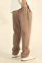 Men's Brown Baggy Winter Wool-Lined Puff Fabric Wide-Leg Sweatpants - 5