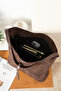 Bitter Brown Large Size Buckle Detailed Suede Luxury Shoulder Bag - 3