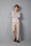Brown-White Striped Cotton Lycra Slim Fit Men's Shirt - 7