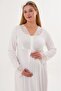 Women's Ecru Lace Long Sleeve Special Design Maternity Nightgown with Hidden Nursing Feature - 6