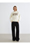 Beige Text Printed Oversized Women's Sweatshirt - 2