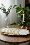 6 Pieces of Linen Fabric with Leaf Pattern Embroidery, Coffee Side Cocktail Napkins & Coasters Gold - 2