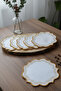 6 Pieces of Linen Fabric with Leaf Pattern Embroidery, Coffee Side Cocktail Napkins & Coasters Gold - 5