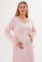 Women's Powder Shawl Collar Lace Long Sleeve Special Design Maternity Dressing Gown Nightgown Set - 4