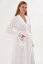 Women's Ecru Shawl Collar Lace Detailed Long Sleeve Special Design Maternity Pajama Set - 5