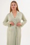 Women's Green Shawl Collar Pocketed Belted Special Design Lace Detailed Cotton Stretchy Dressing Gown - 2