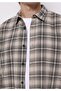 Regular Fit Shirt Neck Plaid Men's Beige Long Sleeve Shirt - 4