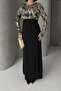 Black Gold Patterned Long Sleeve Stylish Maxi Evening Dress - 6