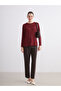 Two Mt Shop Quality Lcw Grace Burgundy Patterned Standard & Regular Long Sleeve Women's T-Shirt - 2