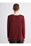 Two Mt Shop Quality Lcw Grace Burgundy Patterned Standard & Regular Long Sleeve Women's T-Shirt - 4