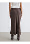 Özmarka New Season Elastic Waist A-Line Satin Skirt - 4