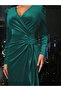 Women's Long Sleeve Double Breasted Collar Side Gathered Midi Velvet Dress - 2