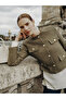 Khaki Crew Neck Textured Women's Tweed Jacket