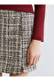 Brown Zippered Plaid A-Line Mini Tweed Skirt (W5) - 3