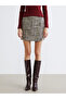 Brown Zippered Plaid A-Line Mini Tweed Skirt (W5) - 2