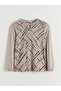 Beige Ruffled Mock Neck Patterned Blouse - 5