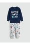 Lcw Kids Navy Blue Crew Neck Christmas Themed Boys' Pajamas Set