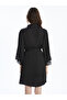 Two Mt Shop Quality Lcw Dream Black Satin Plain Three Quarter Sleeve Women's Dressing Gown - 4