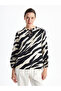 Black Tie Collar Patterned Long Sleeve Women's Blouse