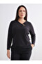Black Plus Size V-Neck Gathered Blouse from Plus-Store - 3