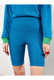 Blue Women's Elastic Waist Plain Biker Shorts Leggings - 5
