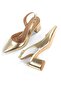 Gold Color Evening Dress Shoes Thick Short Heels Closed Front Stiletto Verlik