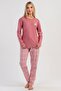 Women's Pink Long Sleeve Crew Neck Plaid Bottom Interlock Pajama Set C2T5N3305