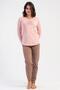 Women's Pink Long Sleeve Crew Neck Polka Dot Bottom Pajama Set C6T5N3305 - 2