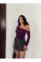 Women's Purple Asymmetric Collar Draped Sandy Blouse Hzl25S-Fry123361 - 7