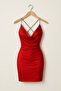 Red Glittery Degaje Collar Mini Dress